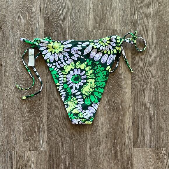 NWT Aerie Green Floral Side Tie Cheekiest Bikini Bottom Size Large - Picture 5 of 5